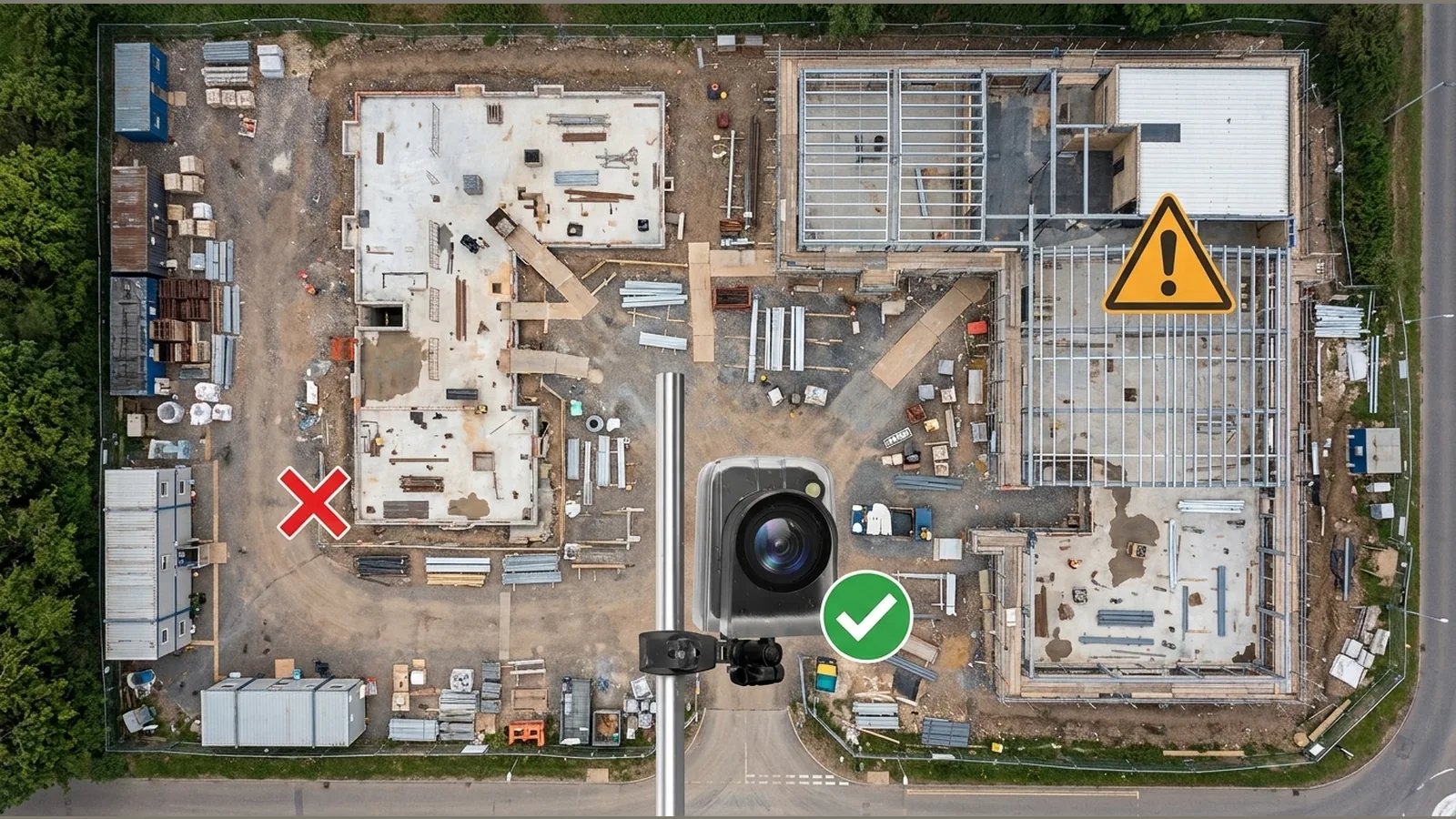 Safe camera-position options for a building-site time lapse